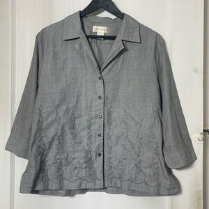 Vintage Christie‎ & Jill Chic Gray Embroidered Women's Blouse Size 14 100%Cotton